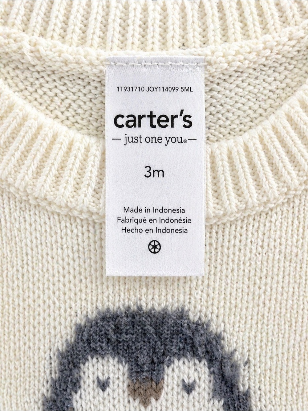 Carter’s 3T Toddler  Set Penguin Sweater Knit Pants Gray Cream Cozy Unisex NWT - Picture 5 of 5
